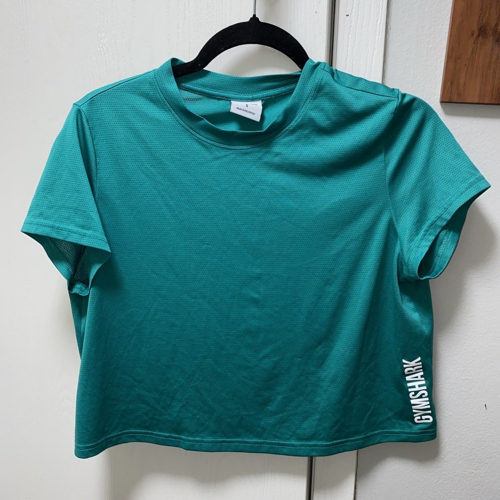 Gymshark Cropped Mesh Athletic T-Shirt Green Small Women's